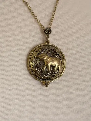 Gold Tone Elephant Magnifying Glass Necklace