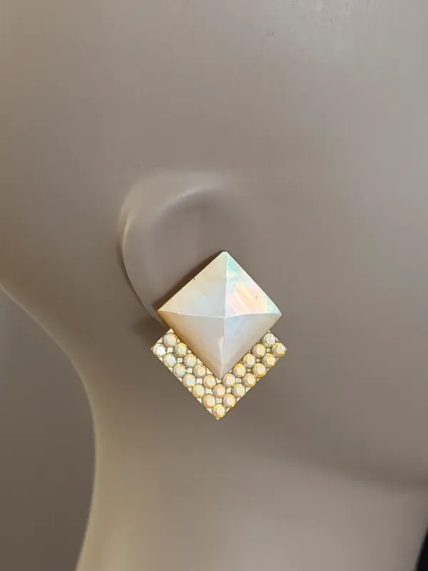 Vintage Mother of Pearl and rhinestone geometric earrings