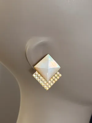 Vintage Mother of Pearl and rhinestone geometric earrings