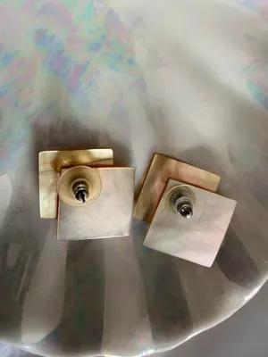 Vintage Mother of Pearl and rhinestone geometric earrings