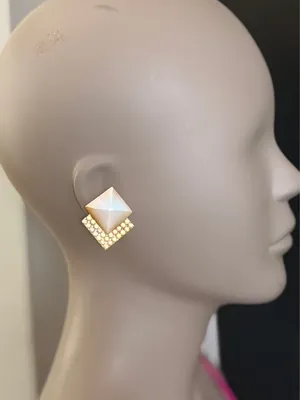Vintage Mother of Pearl and rhinestone geometric earrings