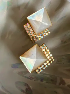 Vintage Mother of Pearl and rhinestone geometric earrings